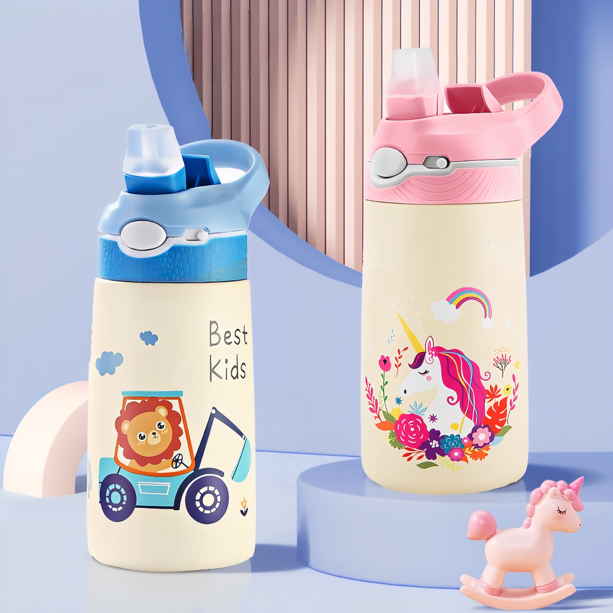 Gourde Enfant Inox Licorne 400ML deux gourdes alignées - Licorne