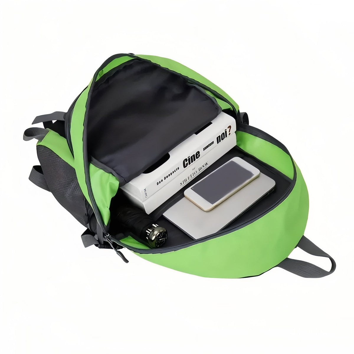 Sac Pratique Pour Randonnée 35L compartiment ouvert - Rouge - Vert Fluo - Orange - Noir