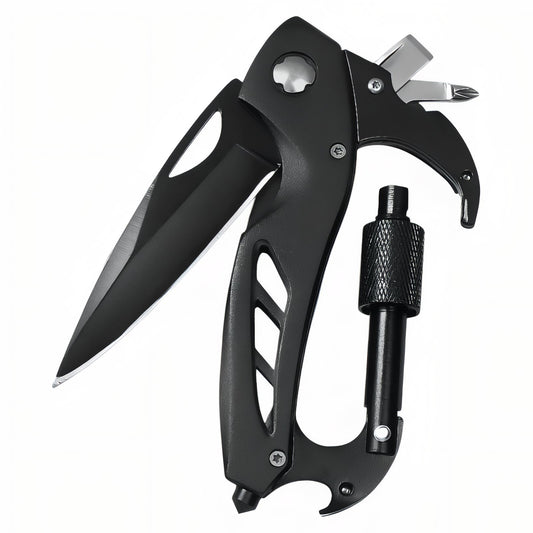 Couteau Mousqueton Multifonction - Noir Mat