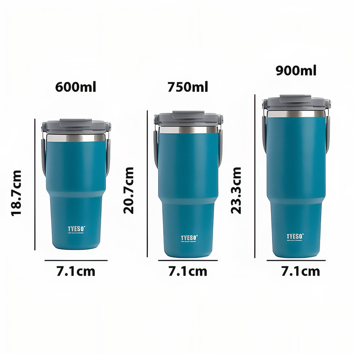 Mug Isotherme Avec Bec guide des dimensions - Vert Sauge - Orange Brûlé - Noir Mat - Turquoise Foncé - Blanc et Noir - Violet Clair