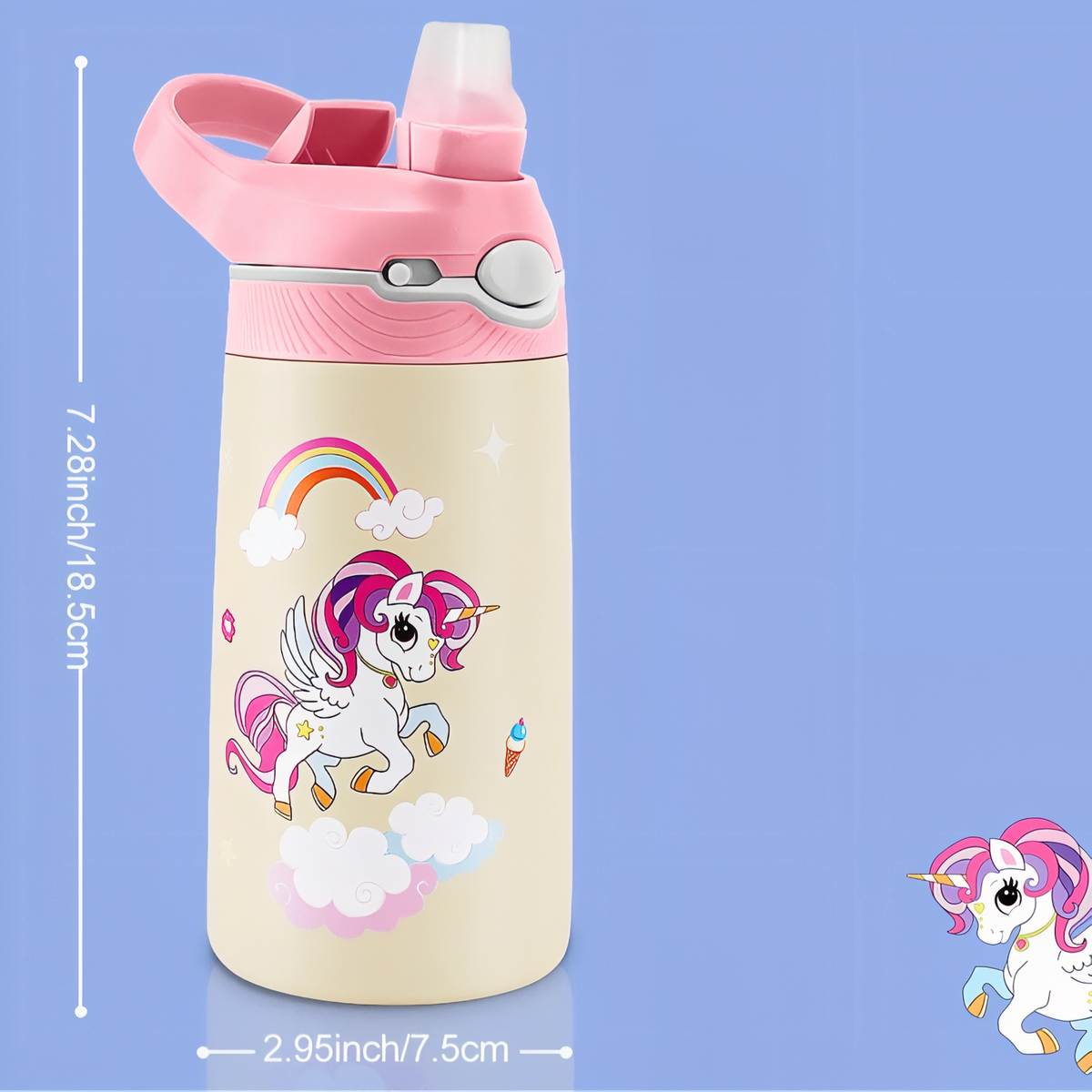 Gourde Enfant Flamant Rose 400ML guide des dimensions - Flamant Rose
