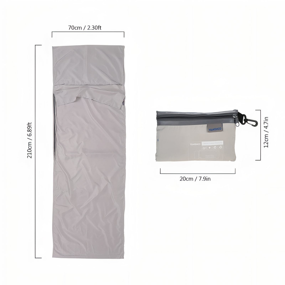 Drap Housse Sac De Couchage 70*210CM guide des dimensions - Gris Clair - Bleu Ciel - Orange Fluo