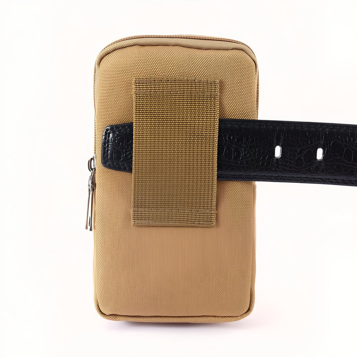 Sacoche Ceinture Randonnée gros plan fermeture zippée - Marron Camel - Noir - Vert Olive