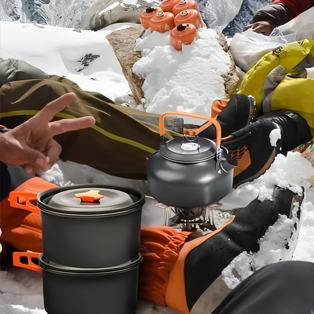 Kit Popote 3 Personnes mise en situation neige - Kit A - KitB - Kit C - Kit D
