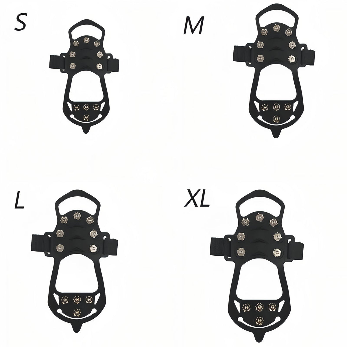 Crampons Anti-Glisse Randonnée 11 Dents quatre tailles alignées - 31-36 - 36-39 - 39-46 - 46-48