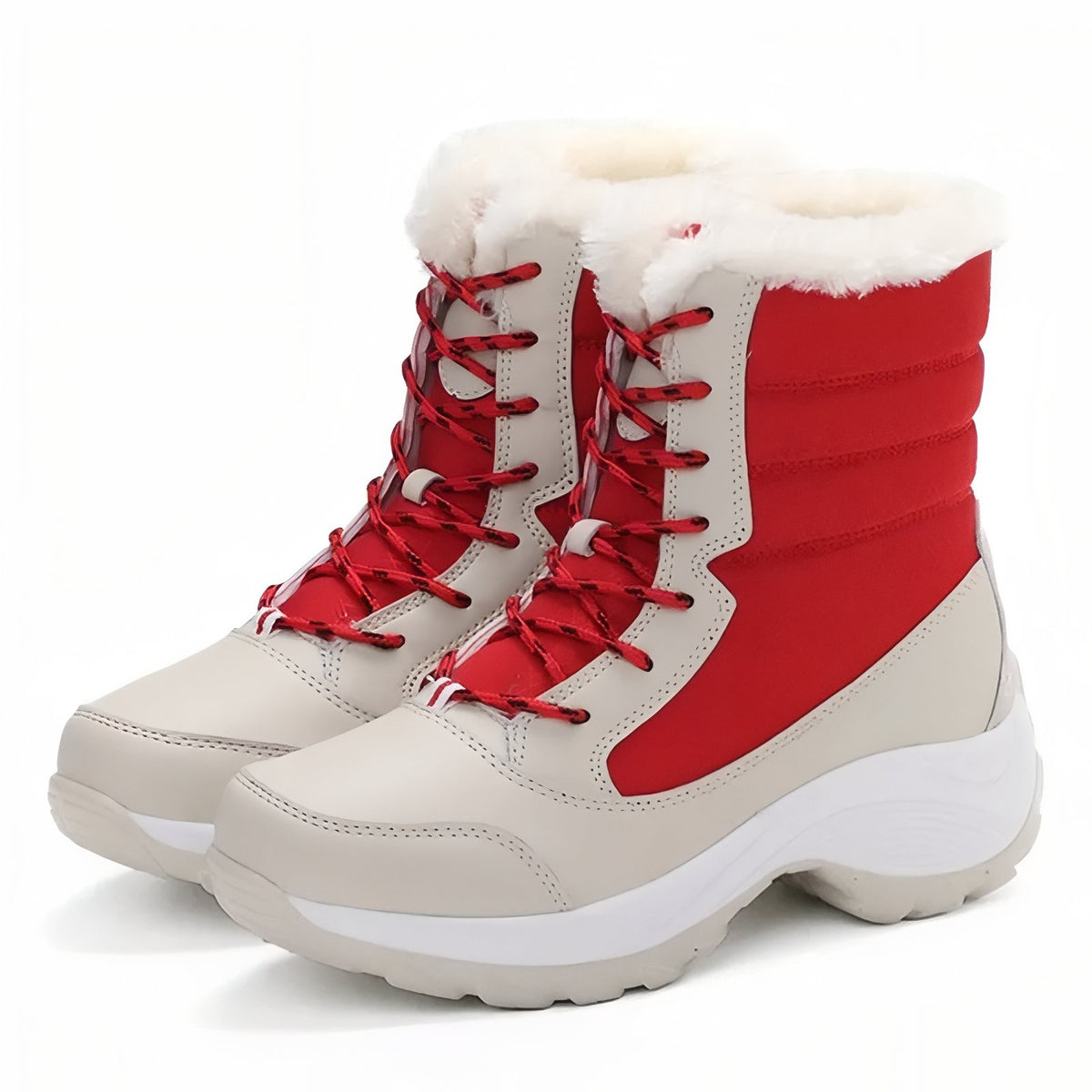 Bottes Randonnée Neige Femme - Beige et Rouge