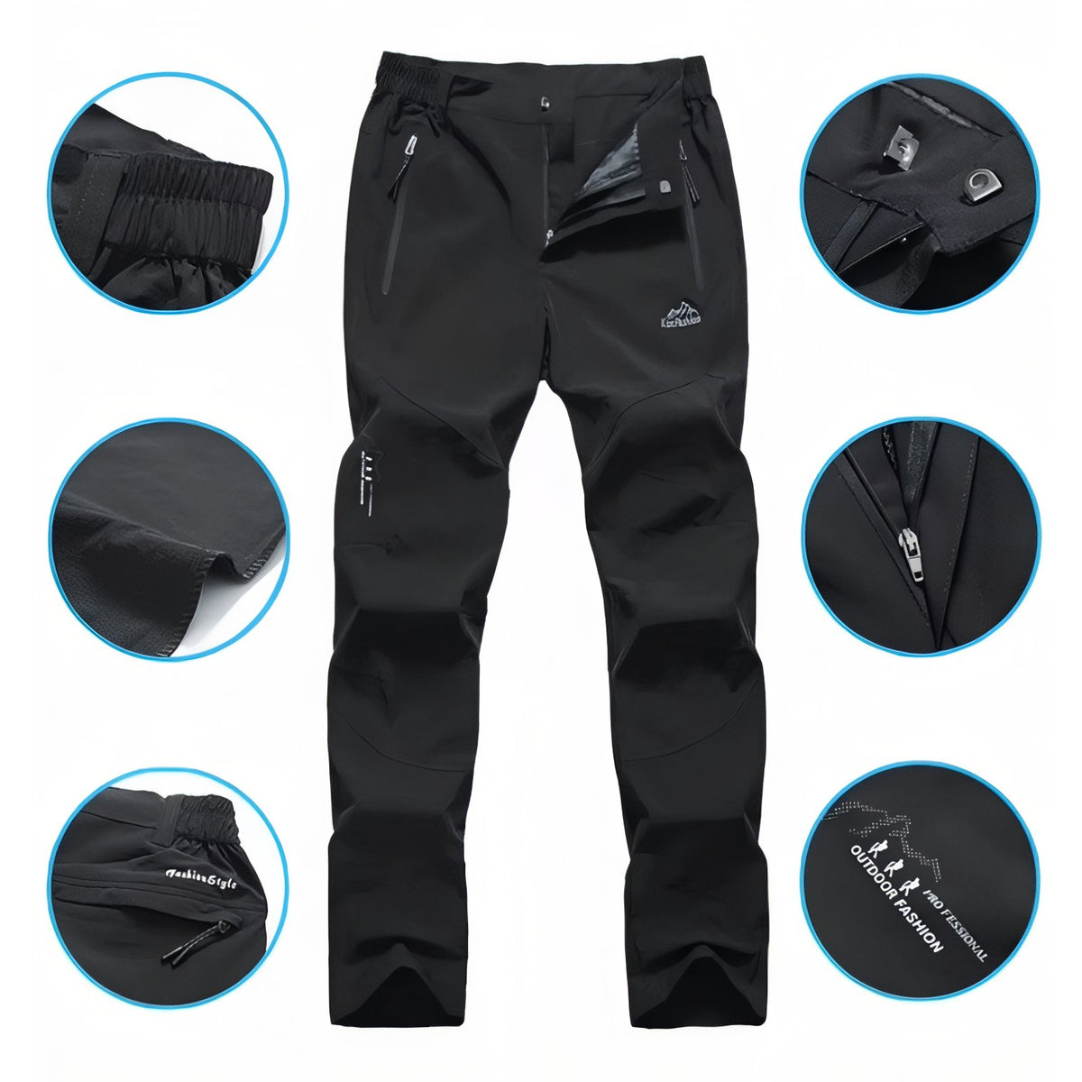 Pantalon de Randonnée Avec Ceinture Élastique Homme gros plan fermeture zippée - Gris Foncé - Noir
