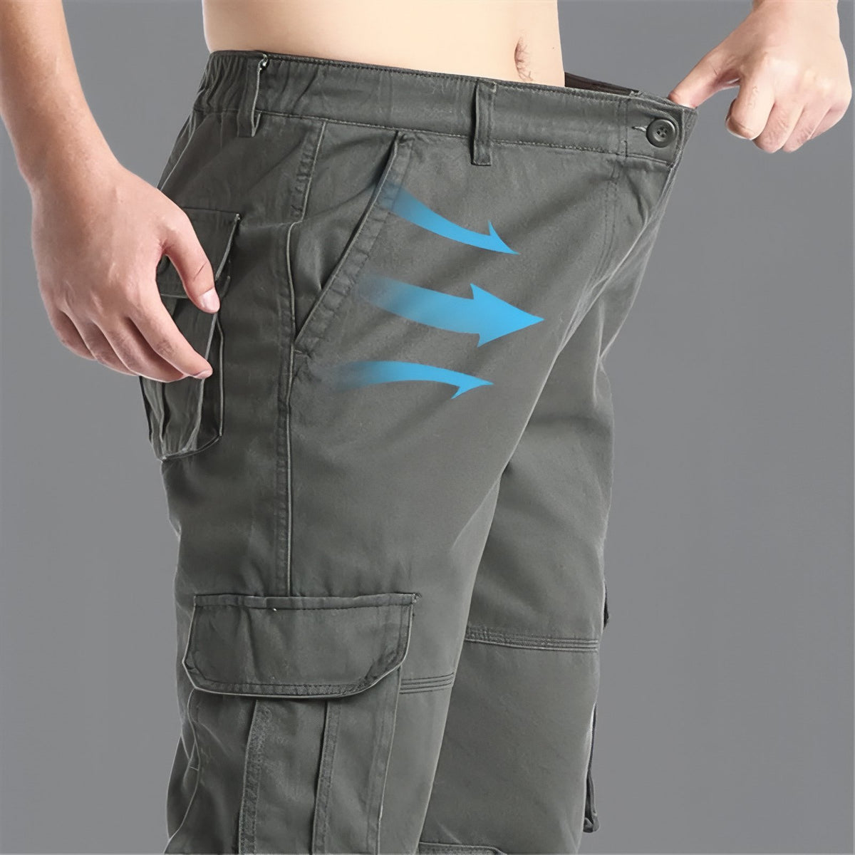 Pantalon Cargo Randonnée Homme gros plan poche latérale - Beige Clair - Vert Armée - Beige Olive - Gris Foncé - Noir Profond