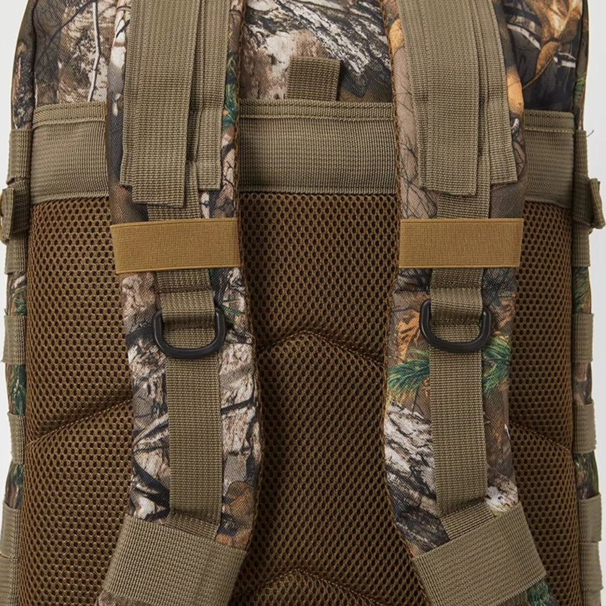 Sac à Dos Camouflage 45L gros plan sangle et mesh - Noir et Gris - Gris et Beige - Vert Olive et Beige - Noir - Marron et Vert Forêt - Marron Beige