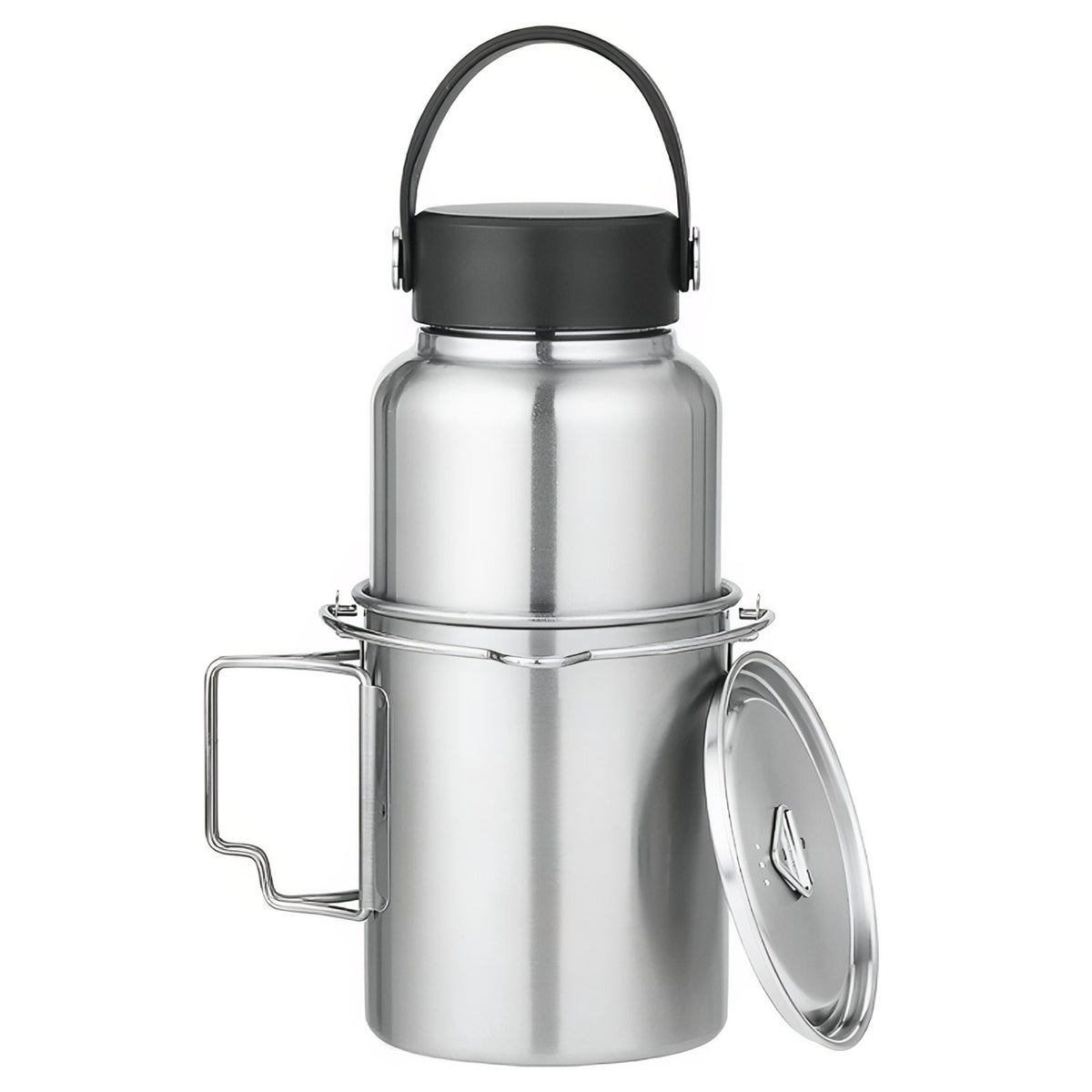 Gourde Inox Avec Tasse Intégrée vue de face avec tasse - Gourde Seule - Gourde et Tasse 1 - Gourde et Tasse 2