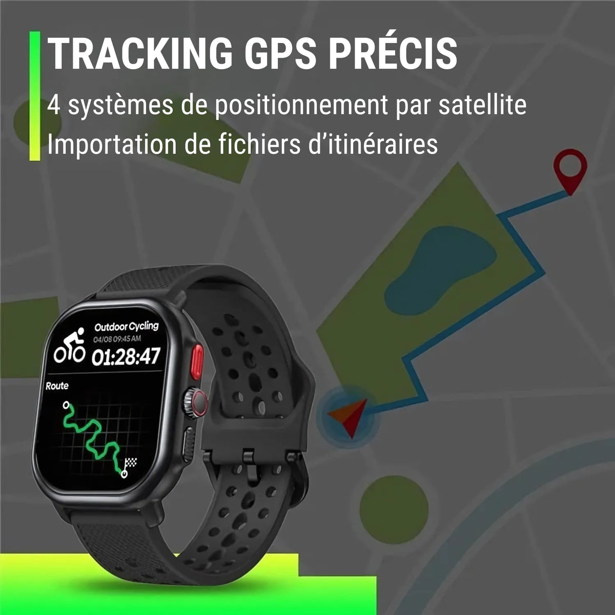 Montre GPS Randonnée Avec Cartographie mise en situation sur fond - Noir - Blanc Cassé