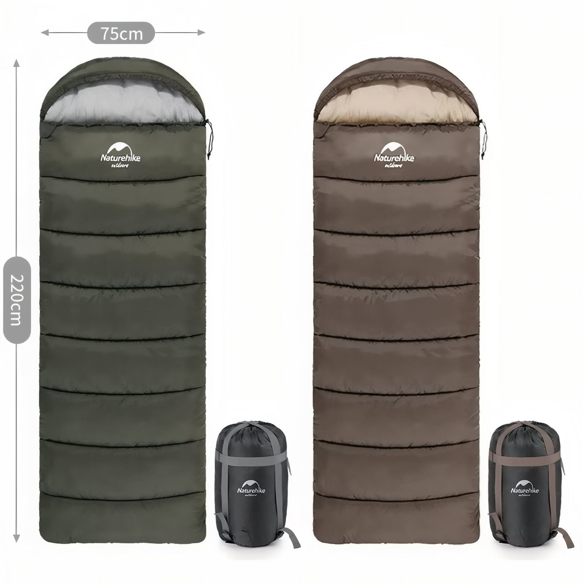 Sac De Couchage 3 Saisons Léger deux sacs de couchage - Marron et Beige - Vert Olive
