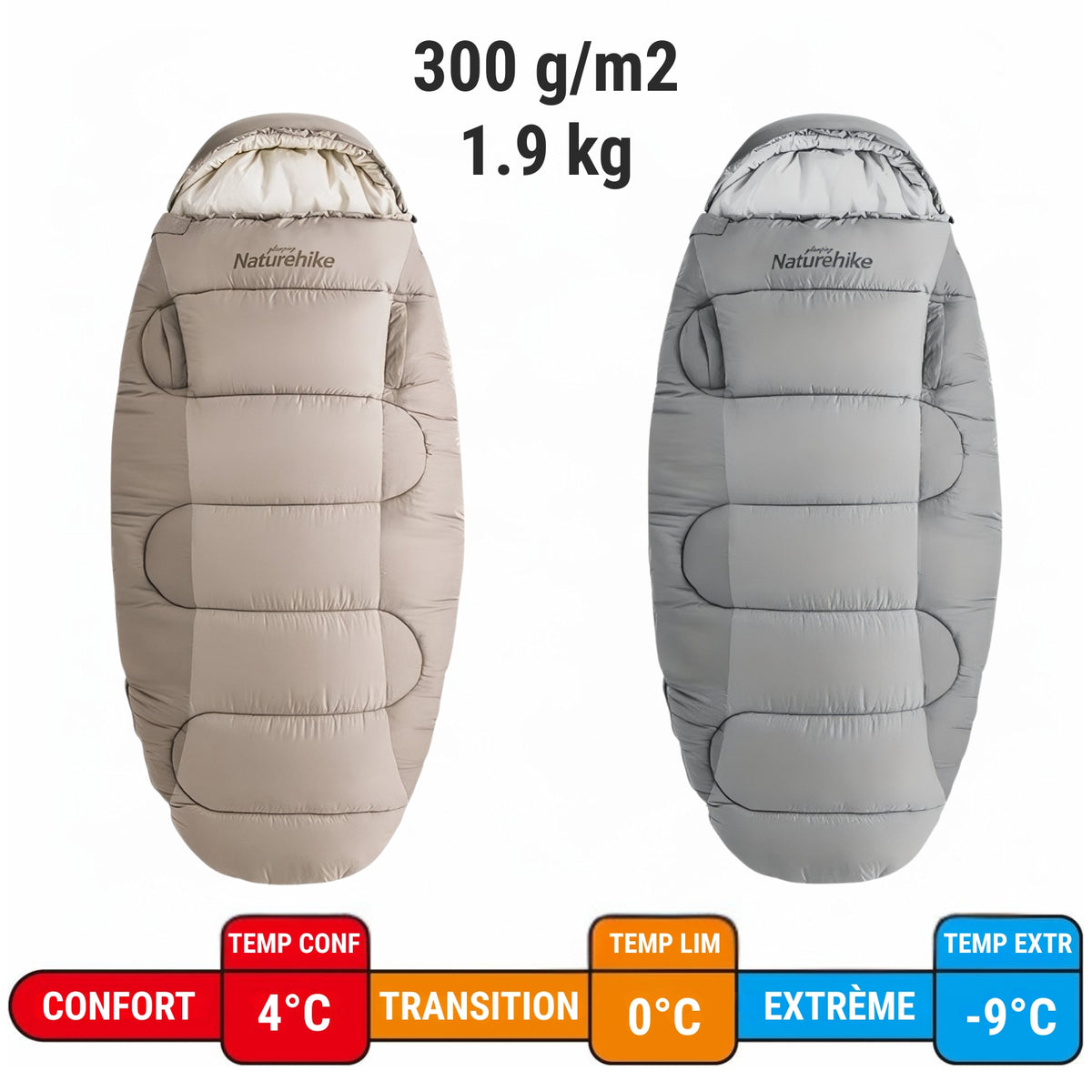 Sac De Couchage Extra Large deux sacs de couchage - Beige Clair - Gris Clair