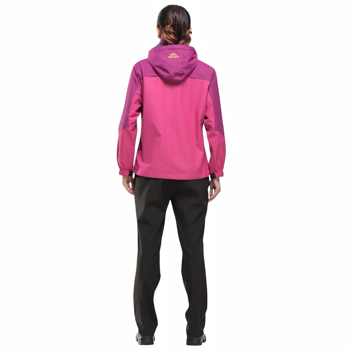 Veste Randonnée Femme Imperméable Et Respirante portée de dos - Rose Fuchsia - Rouge - Noir - Violet - Vert