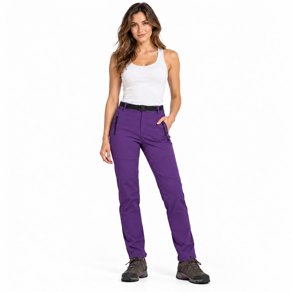 Pantalon Randonnée Femme Imperméable porté de face - Violet